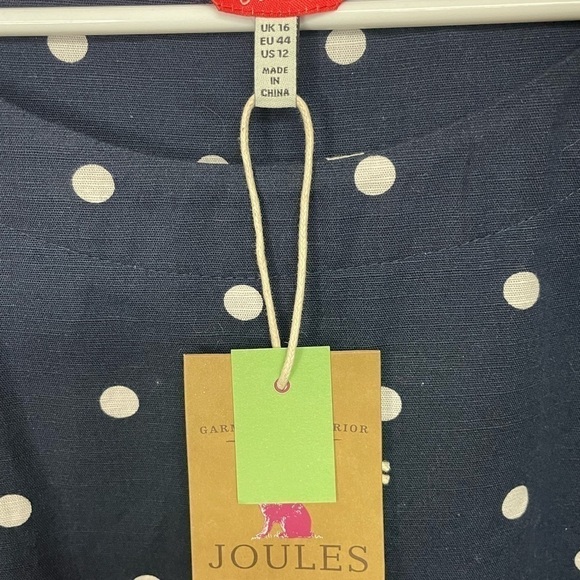 Joules Navy Short Sleeved Polka Dot FiFi Print Linen Blend Shift Dress, NWT, 12 - Picture 6 of 8